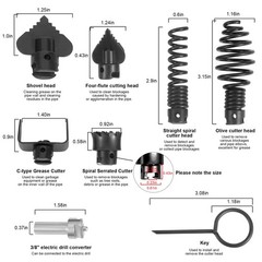 16mm Drain Cleaner Combination Cutter Head Set is drain auger 8PCS-Black