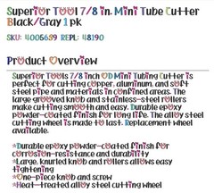 Superior Tool 7/8 in. Mini Tube Cutter Black/Gray 35078
