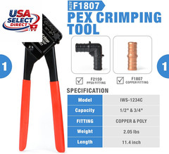 Combo Angle Head PEX Crimping Tool 1/2&Prime; & 3/4&Prime; with Go/No-Go Gauge