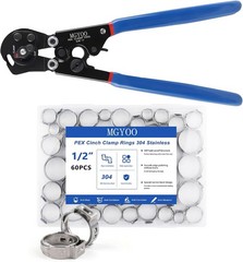 2 IN 1 Pex Crimping Tool W/ 60Pcs Stainless Steel Pex Clamps 3/8&Prime; to 1&Prime; Cinch US