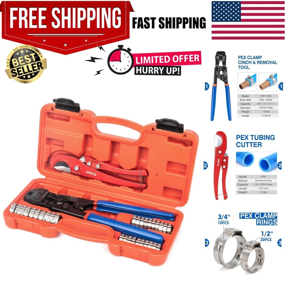 PEX Clamp Tool Kit for 3/8-in, 1/2-in, 3/4-in, 1-in PEX Clamp Cinch & Removal&hellip;
