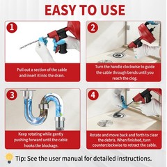 Drain Snake 35 Ft with Drill Attachment, Auto Feed 1/4 Inch Plumbing 35FT