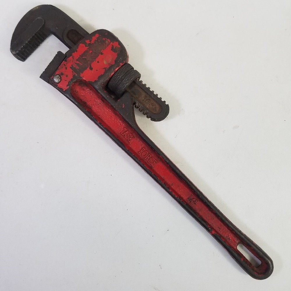 Vintage Task Force 14&Prime; Forged Steel Pipe Wrench 2&Prime; Capacity Made in Taiwan