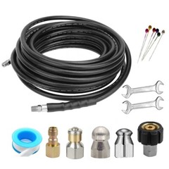 50FT 5800 PSI Sewer Jetter Nozzles Kit Pressure Washer Drain Cleaning Hose