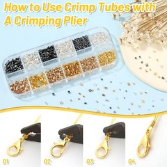 2200 Crimp Tubes with Crimping Pliers for Jewelry Making Beads &ndash; 3 Sizes, 4 Colo