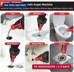 Drain Auger, 16.4FT Plumbing Snake Drain Clog Remover, Manual & Drill Powered Dr