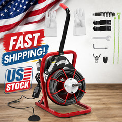 75Ft 1/2&Prime; Drain Cleaner Machine with Auto Feed & 4 Cutters, Heavy Duty Electric