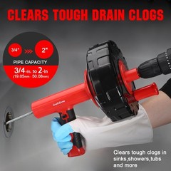 Drain Auger 33 Ft with Easy Cable Rewind System, Plumbing Snake with Drill Ad&hellip;