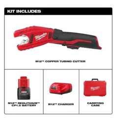 ✅ Milwaukee M12 Cordless Copper Pipe Cutter Kit + (1) Battery, +Charger + Case