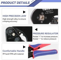 Self-Adjusting Ratcheting Tool, Square Crimper for End-Sleeves Terminal AWG 23-7