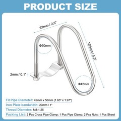 2pcs Cross Pipe Clamp 42mm x 50mm (1.65&Prime; x 1.97&Prime;) M8 Stainless Steel Tube Buckle