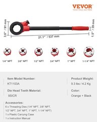 Portable Ratchet Pipe Threader Kit with 6 Dies, 1/4&Prime; to 1-1/4&Prime; NPT, Plumbing Too