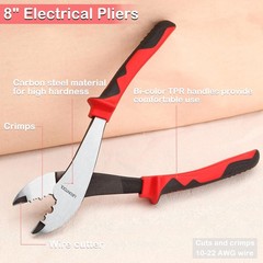 LEONTOOL Electrical Pliers for Crimping and Cutting, TPR Handle, 10-22 AWG Termi
