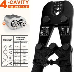 Crimping Tool Kit for Wire Rope, Swagging Copper and Aluminum Oval Sleeves, 3/64