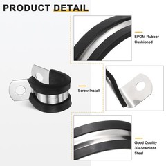 24Pcs 14mm(9/16&Prime;) Stainless Steel Rubber R-Tube Strap Clamp, Black