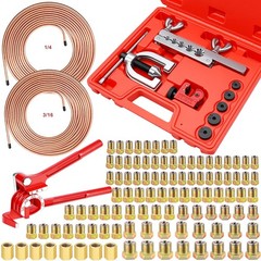Brake Line Flaring Tool Kit &ndash; 3/16&Prime; & 1/4&Prime; with 25FT Copper Brake Line, 94pcs Fi