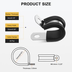 24Pcs 14mm(9/16&Prime;) Stainless Steel Rubber R-Tube Strap Clamp, Black
