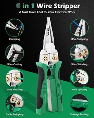 FAITIO 8-in-1 Wire Stripper & Crimper with Voltage Tester (12V-250V) &ndash; Green Too