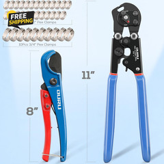 2 in 1 PEX Crimp Tool Ratchet Cinch Clamp Kit 3/8&Prime;-1&Prime; w/ Cutter & 35 Clamps