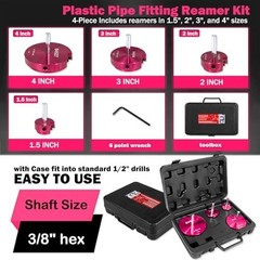 4-Piece Pipe Reamer Tool Set for PVC, CPVC, ABS Fittings &ndash; 1.5&Prime; to 4&Prime; Reamers, C