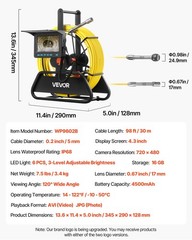 VEVOR Sewer Camera 98ft 4.3-inch Drain Inspection Camera IP68 Waterproof 6 LEDS