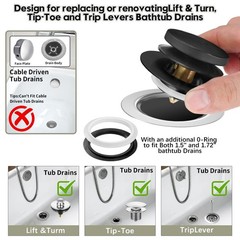 Washever Universal Bathtub Stopper, Pop Up Bath Tub Drain Matte Black
