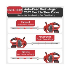 20V Cordless Electric Drain Auger, 25Ft Auto-Feed Drain Snake, Replaceable Ca&hellip;