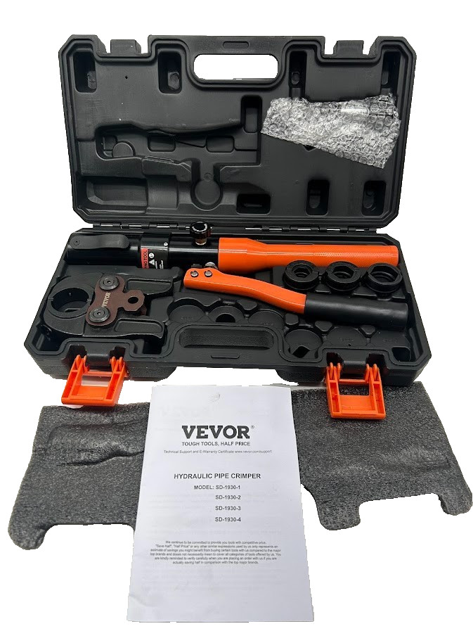 VEVOR Hydraulic Copper Pipe Crimping Tool with 1/2 in., 3/4 in. & 1 in. Jaws