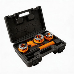 Ratchet Pipe Threader Kit W/ 3 NPT Dies (1/2&Prime;, 3/4&Prime;, 1&Prime;), Heavy-Duty 9Sicr Steel