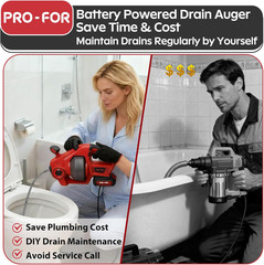 20V Cordless Electric Drain Auger, 25Ft Auto-Feed Drain Snake, Replaceable Cable