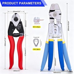 /Wire Rope Crimping Tool Up To 2.2mm With 240PCS 1/16&rdquo;Aluminum Crimping Loop Sl