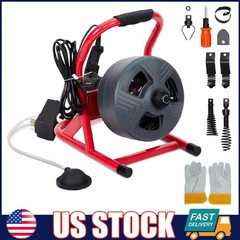 Drain Cleaner Machine 50FT x 5/16 Inch Electric Drain Auger w/ 6 Cutters ,Gloves