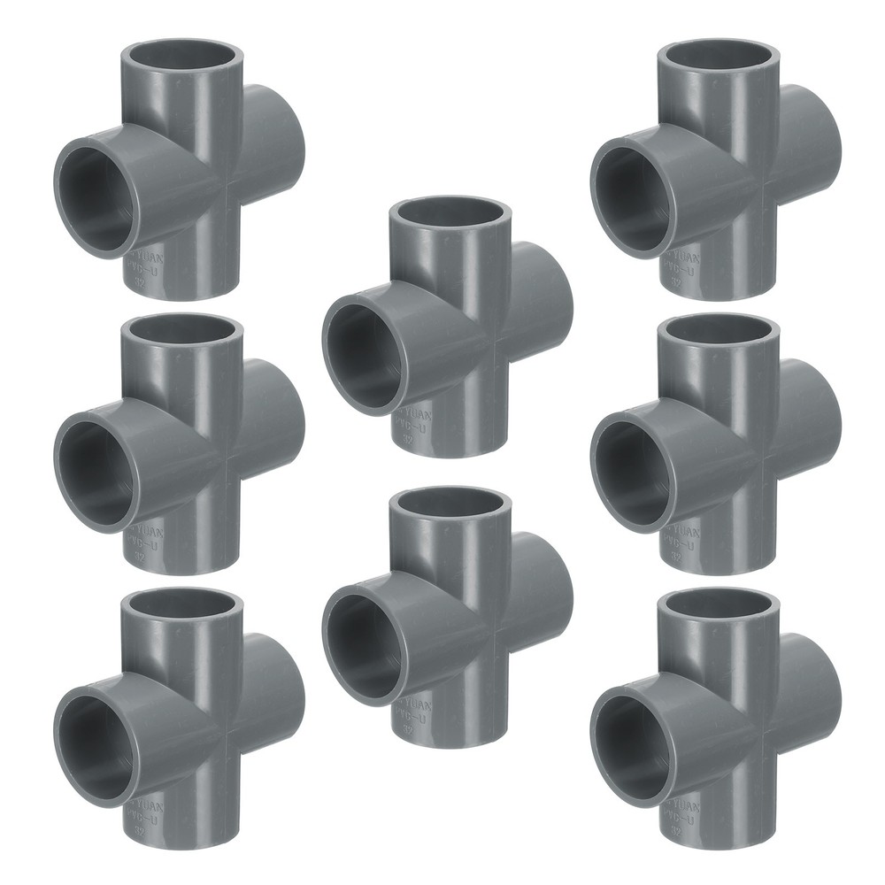8pcs PVC Fitting 1&Prime; 4 Ways Connector Build Grade Pipe Coupling, Grey