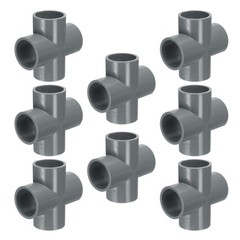 8pcs PVC Fitting 1&Prime; 4 Ways Connector Build Grade Pipe Coupling, Grey