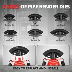 24x 6.2x 21.6 Manual Hydraulic 12 Ton Pipe Bender Exhaust Tube w/ 6 Bending Dies