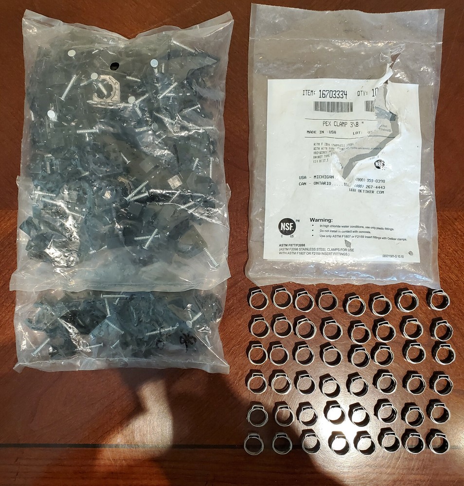 48 &ndash; 3/8&Prime; Pex Cinch Clamps & 120 &ndash; 3/8&Prime; Tube Talons for Pex Pipe