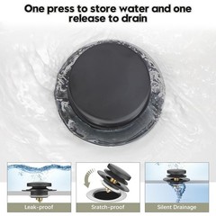 Washever Universal Bathtub Stopper, Pop Up Bath Tub Drain Matte Black