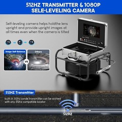 30M Sewer Camera with 512Hz Sonde Transmitter, Self-Leveling, Distance Counter