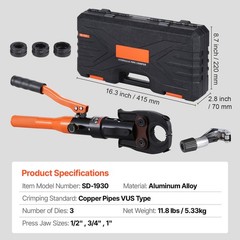 Uimoso Copper Tube Crimp Tool with 1/2&Prime; 3/4&Prime; 1&Prime; Jaws and Pipe Cutter