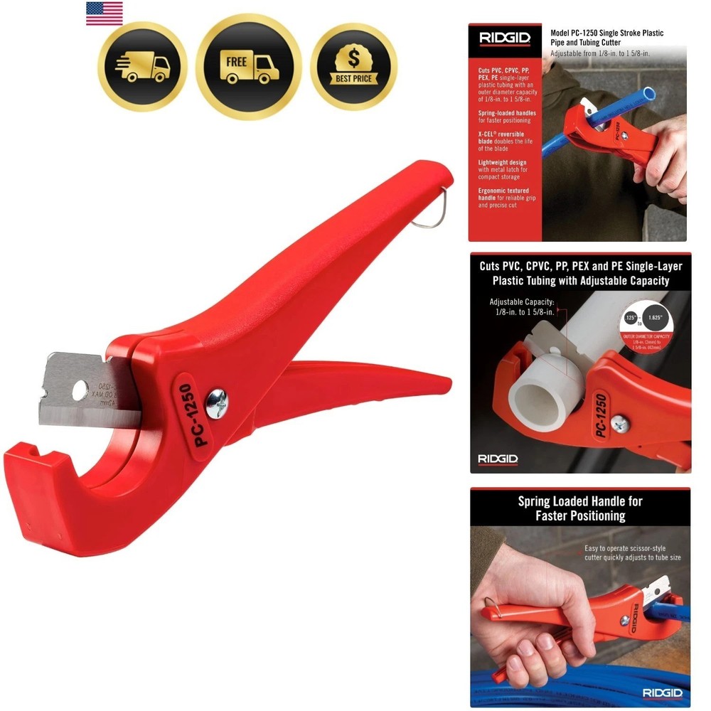 23488 Model PC-1250 Single Stroke Plastic Pipe and Tubing Cutter, 1/8-inch to&hellip;