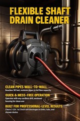 30 Ft Flexible Shaft Drain Cleaner, 1/4&Prime; Cable, Full Cleaning for 1-1/4&Prime; to 2&Prime;