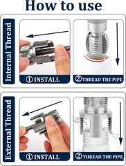 3Pcs PVC Pipe Threader Kit 1/2&Prime; 3/4&Prime; 1&Prime; NPT Dual-Function Internal & External