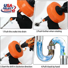 50 Ft Drain Auger, Manual or Drill Powered, Heavy Duty Plumbing Snake
