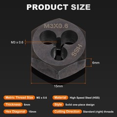 HSS M3 x 0.6 Metric Machine Thread Hex Die Right Hand High Speed Steel