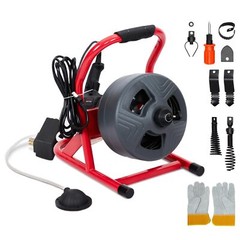 50FT 5/16&Prime; Drain Cleaner Electric Sewer Snake Cleaning Machine W/ Cutters&Gloves