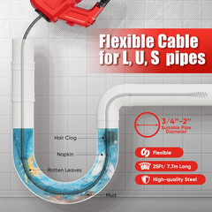 20V Cordless Drain Auger with 25Ft Plumbing Drain Snake, Electric Snake Drain Ha