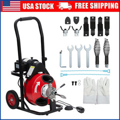100FTx 1/2 Inch Cable Electric Drain Cleaning Machine 250W Auto-Feed Sewer Snake