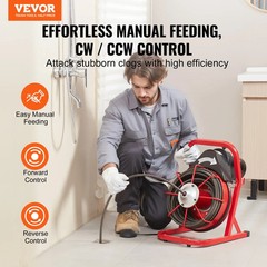 VEVOR Drain Cleaner Machine Drain Auger 75FT x 1/2 Inch Manual Feed & 4 Cutters