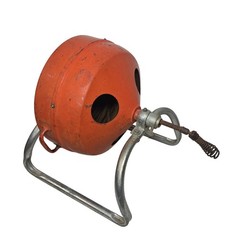 Vintage Hand Crank Drain Auger Snake Reel Industrial Plumber Tool Orange Steel