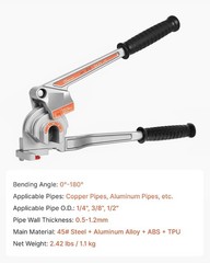 3-in-1 Tube Bender 1/4 3/8 1/2 OD Manual 180&deg; Pipe Bending Tool HVAC